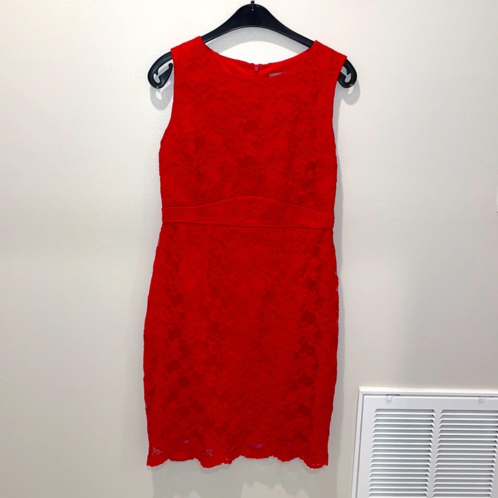 A Wear Red lace fitted dress